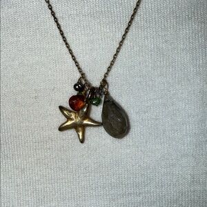 Gold Starfish Pendant Necklace with Multicolor Charms